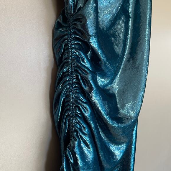 CINQ A SEPT Shiny Astrid Dress Teal Topaz Size 2 Metallic Bodycon Mini Sexy Chic - Picture 11 of 16